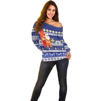 Nauru Christmas Off Shoulder Sweater Cute Santa Coat Of Arms Merry Xmas - Polynesian Pride