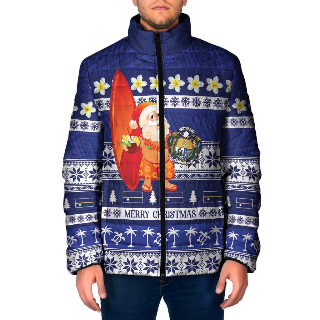 Nauru Christmas Padded Jacket Cute Santa Coat Of Arms Merry Xmas - Polynesian Pride