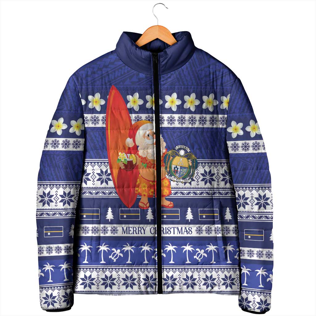 Nauru Christmas Padded Jacket Cute Santa Coat Of Arms Merry Xmas - Polynesian Pride