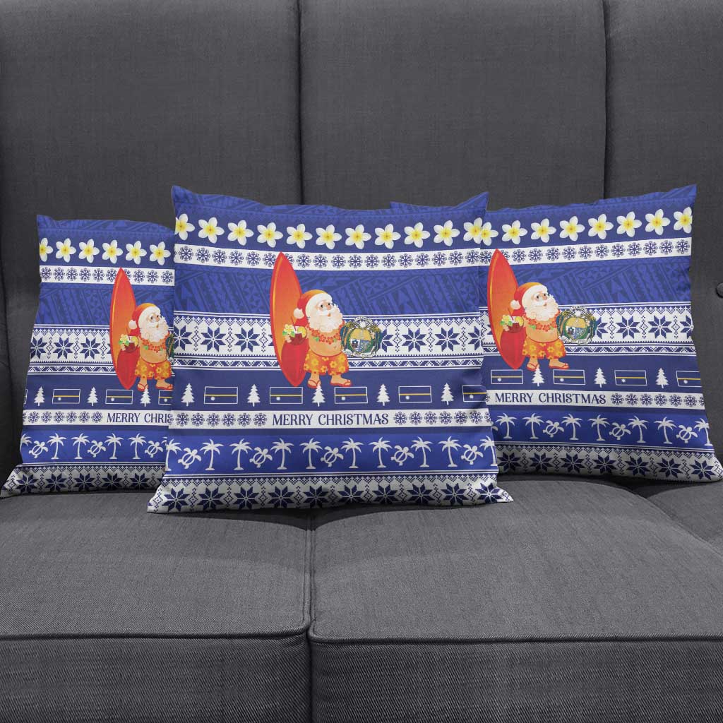 Nauru Christmas Pillow Cover Cute Santa Coat Of Arms Merry Xmas - Polynesian Pride