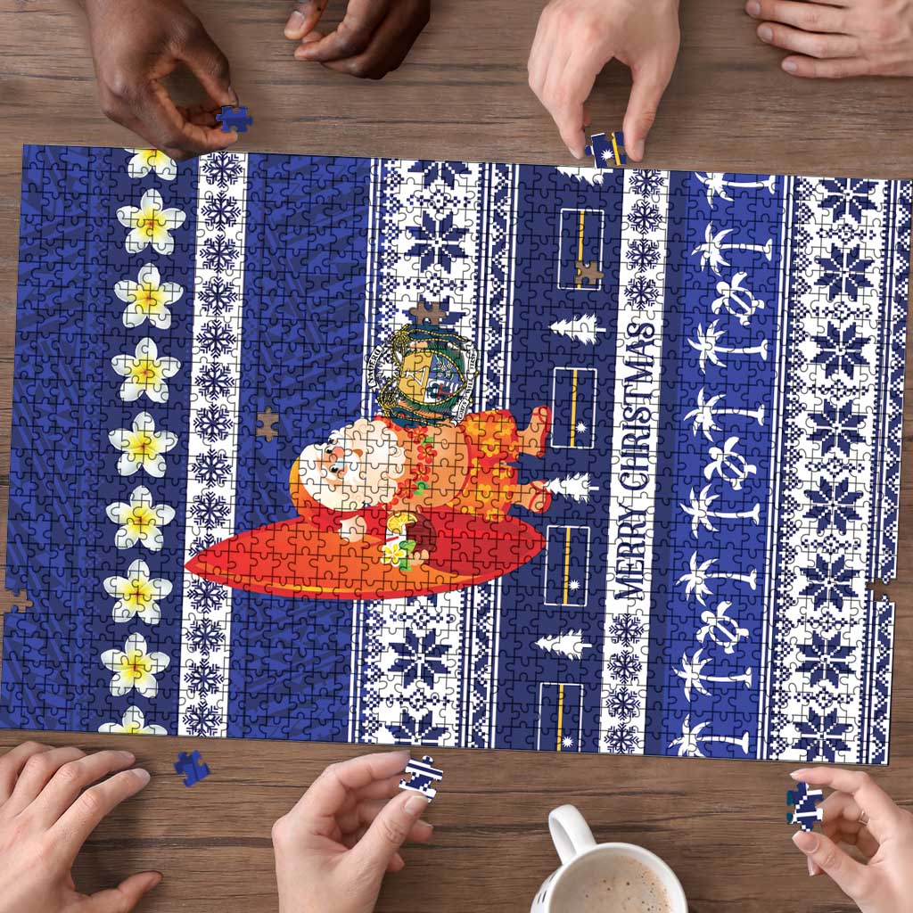 Nauru Christmas Puzzle Cute Santa Coat Of Arms Merry Xmas - Polynesian Pride