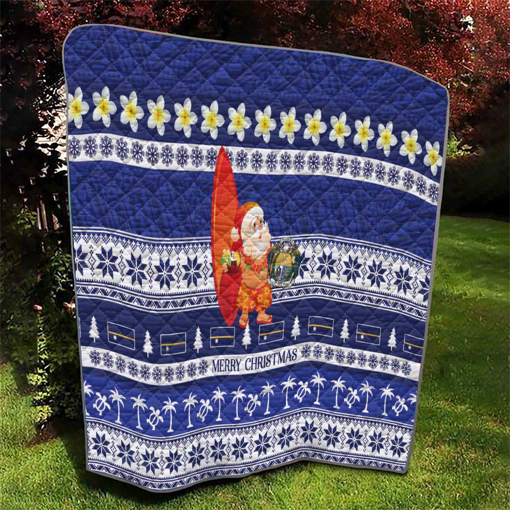 Nauru Christmas Quilt Cute Santa Coat Of Arms Merry Xmas - Polynesian Pride