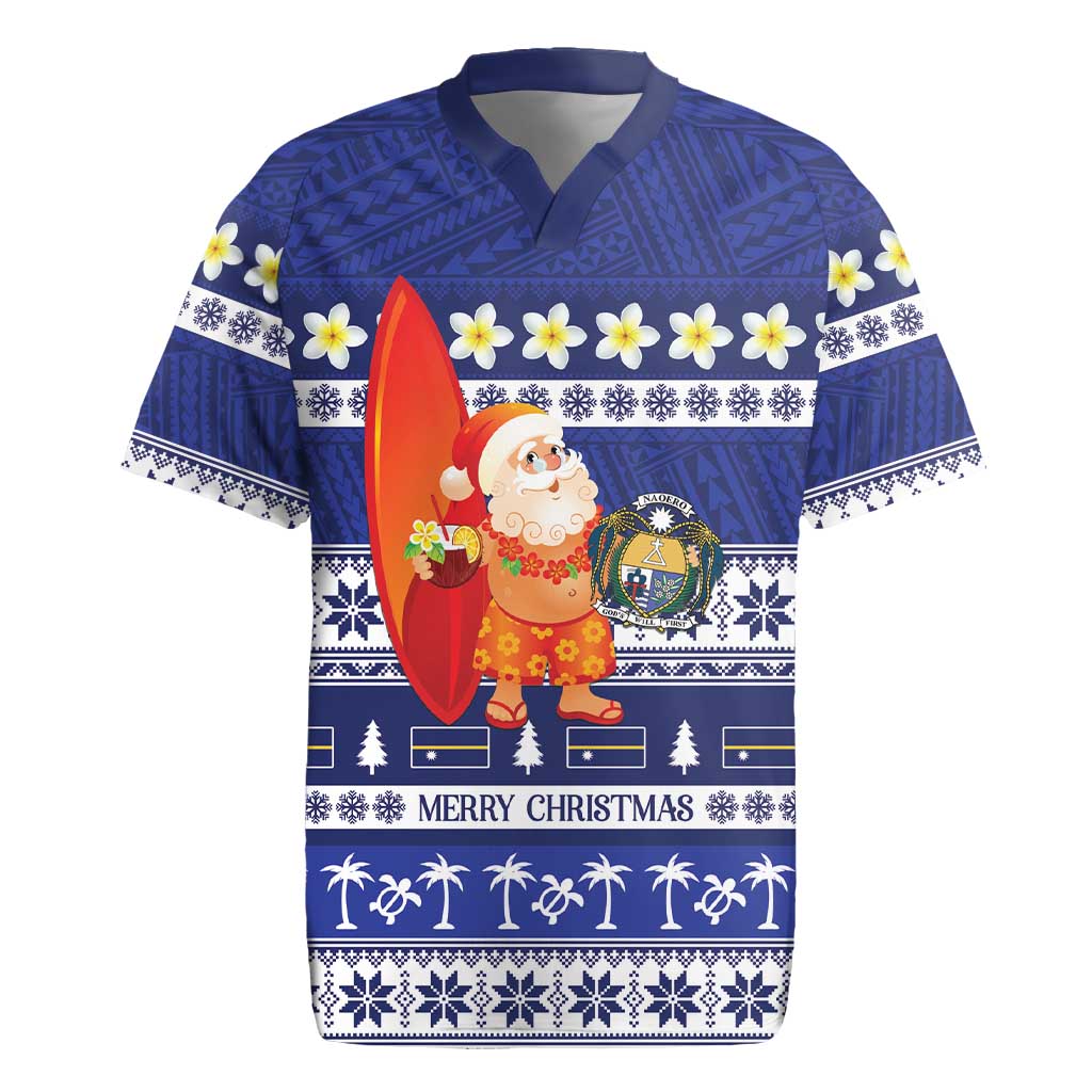 Nauru Christmas Rugby Jersey Cute Santa Coat Of Arms Merry Xmas - Polynesian Pride