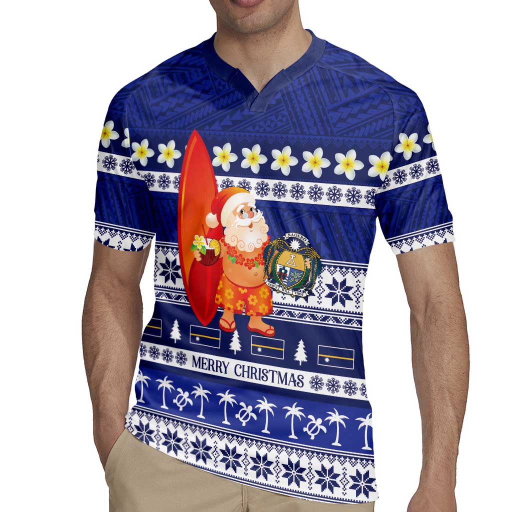 Nauru Christmas Rugby Jersey Cute Santa Coat Of Arms Merry Xmas - Polynesian Pride