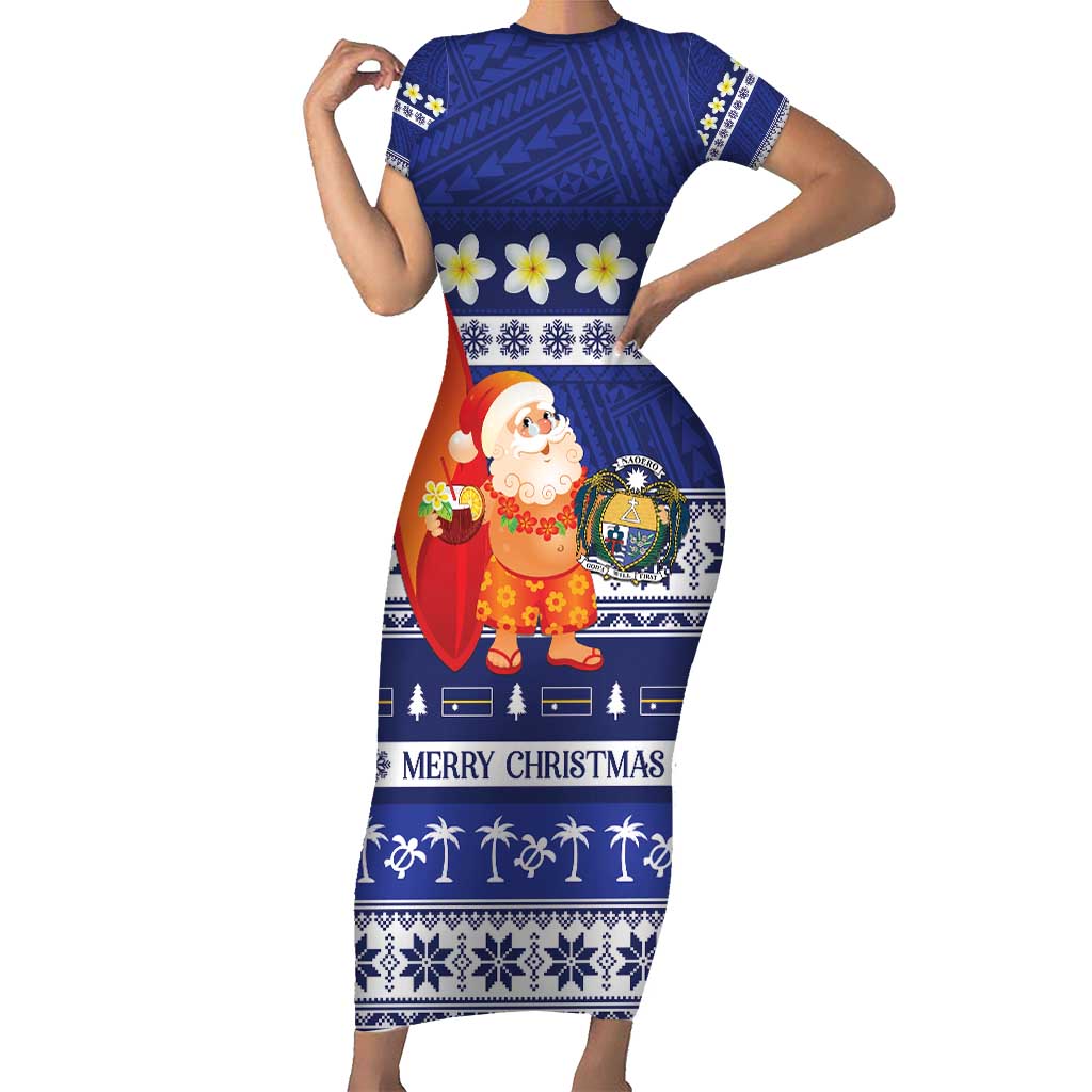 Nauru Christmas Short Sleeve Bodycon Dress Cute Santa Coat Of Arms Merry Xmas