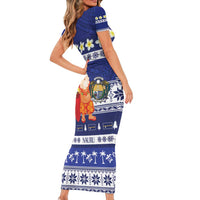 Nauru Christmas Short Sleeve Bodycon Dress Cute Santa Coat Of Arms Merry Xmas - Polynesian Pride