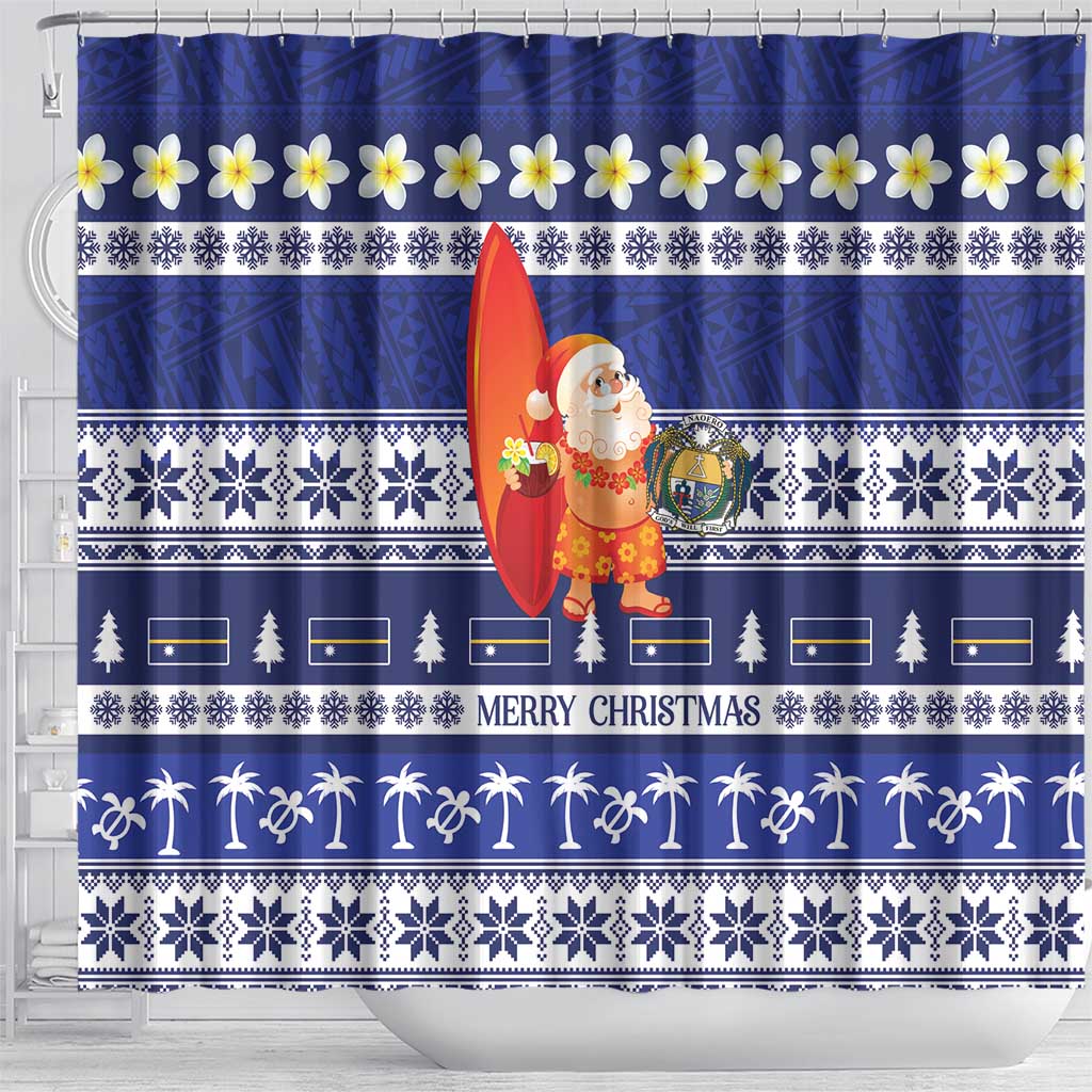Nauru Christmas Shower Curtain Cute Santa Coat Of Arms Merry Xmas - Polynesian Pride