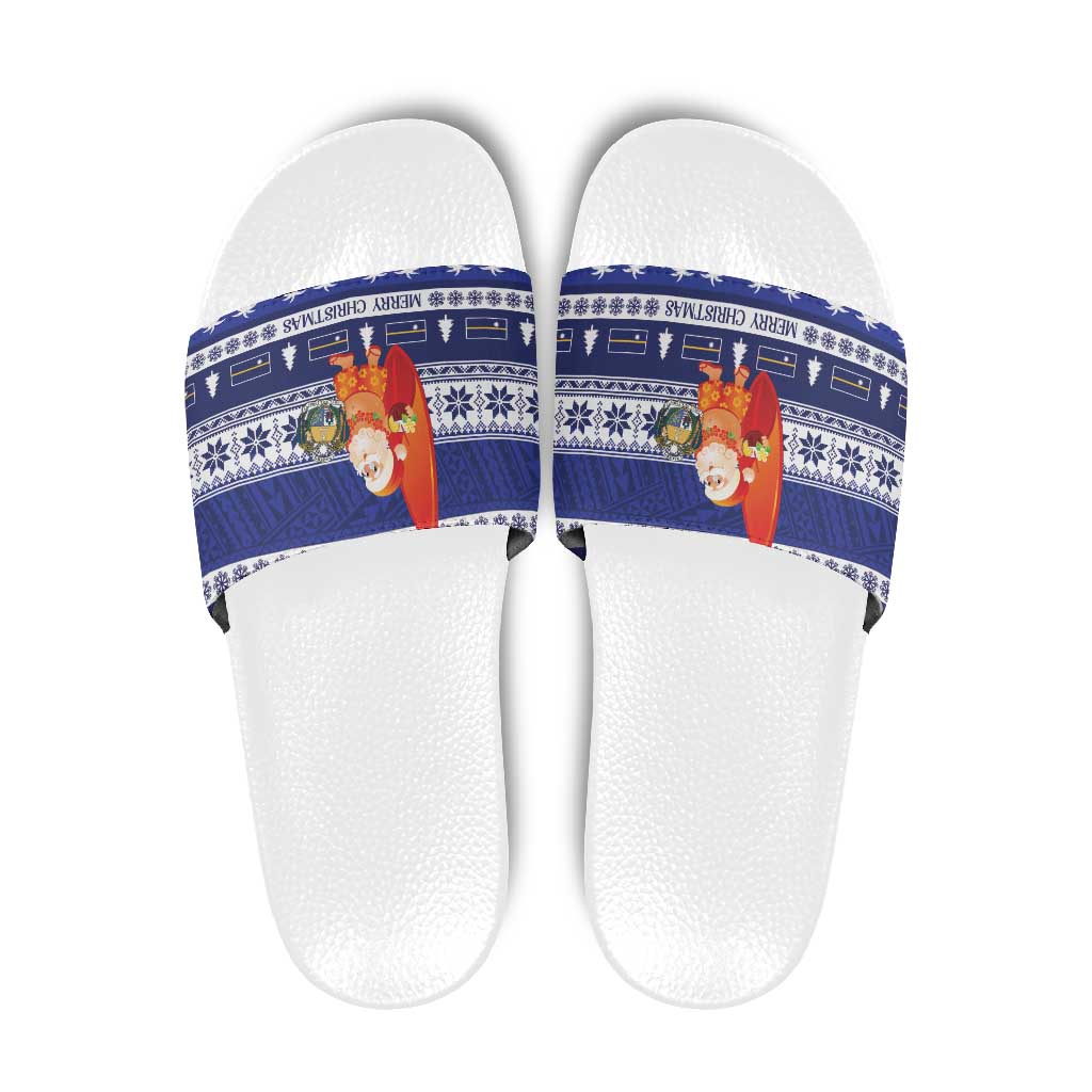 Nauru Christmas Slide Sandals Cute Santa Coat Of Arms Merry Xmas - Polynesian Pride