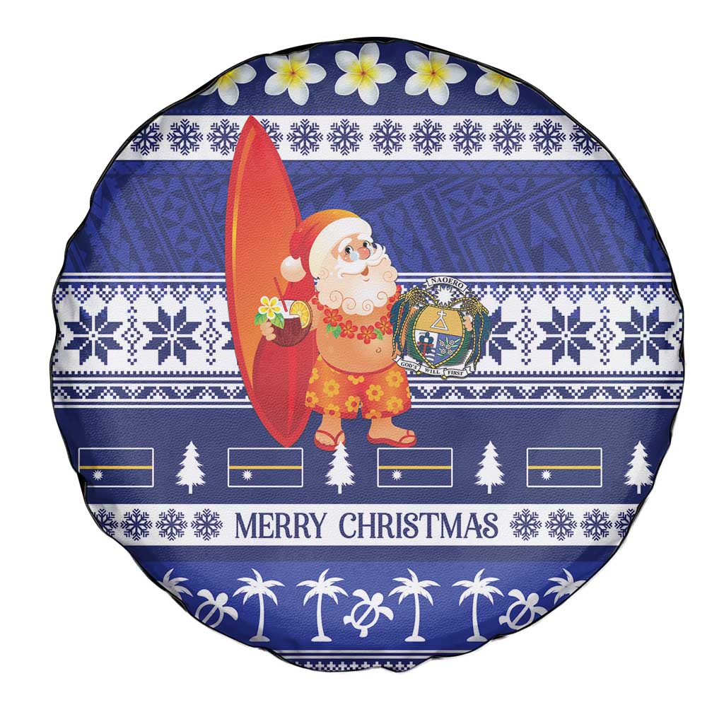 Nauru Christmas Spare Tire Cover Cute Santa Coat Of Arms Merry Xmas - Polynesian Pride