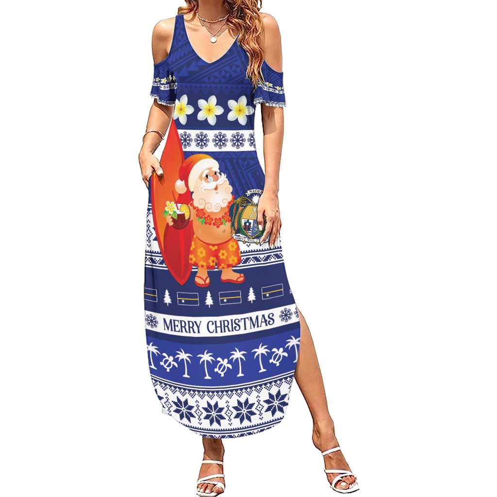 Nauru Christmas Summer Maxi Dress Cute Santa Coat Of Arms Merry Xmas - Polynesian Pride