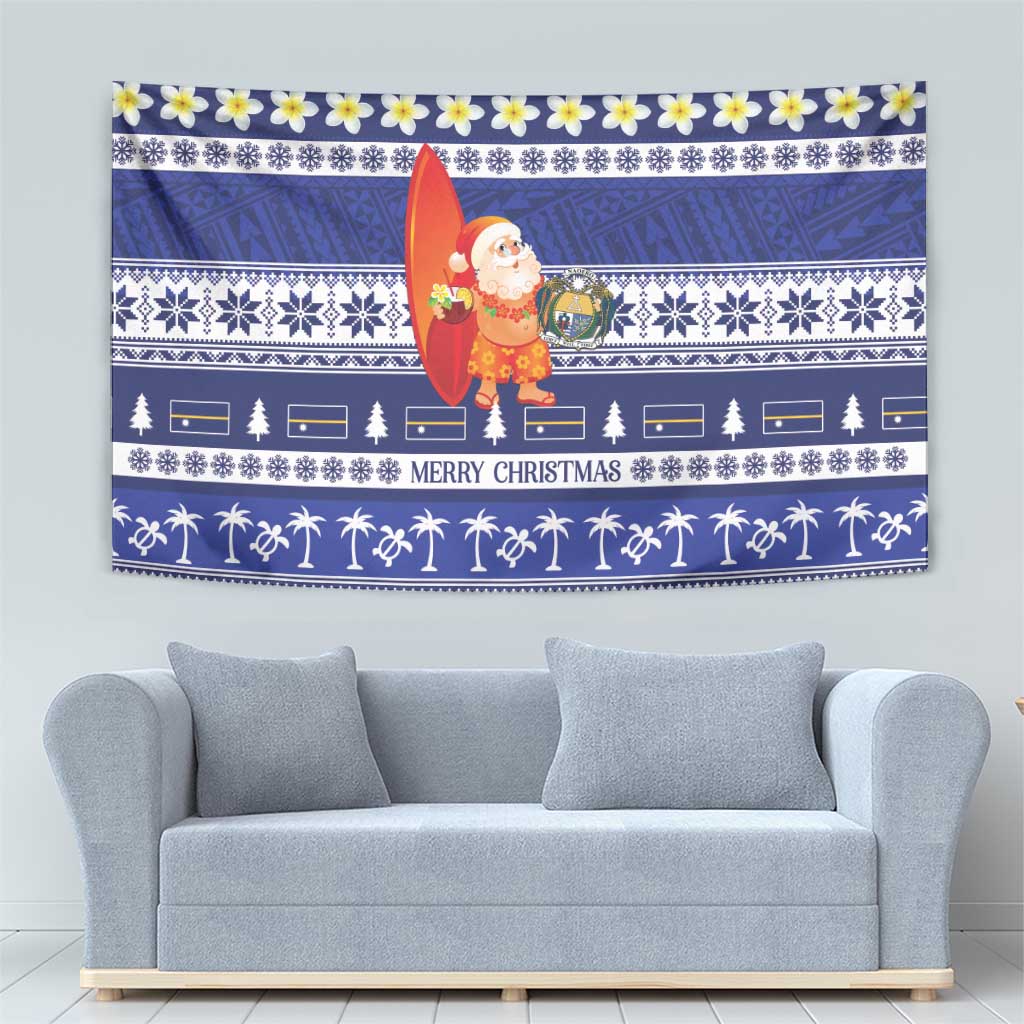 Nauru Christmas Tapestry Cute Santa Coat Of Arms Merry Xmas - Polynesian Pride