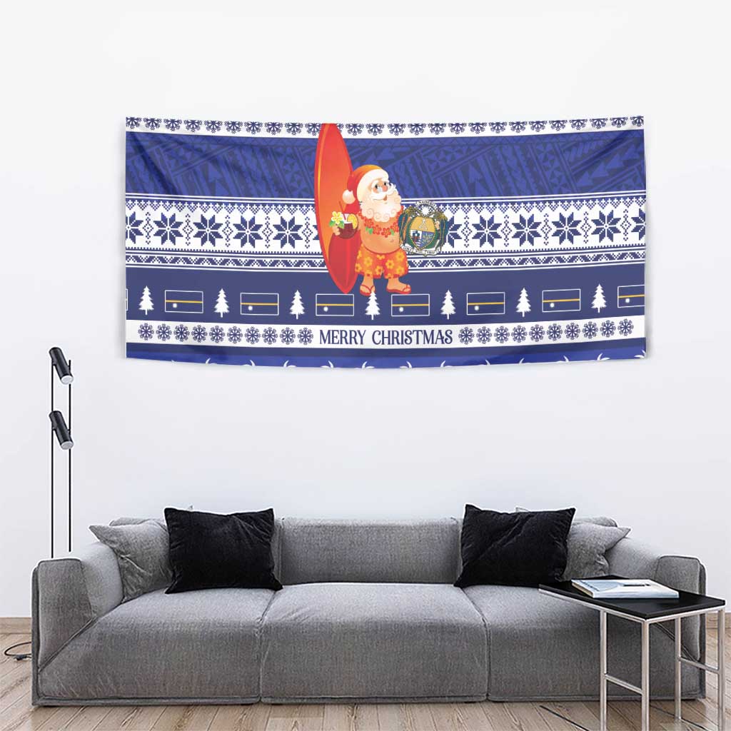 Nauru Christmas Tapestry Cute Santa Coat Of Arms Merry Xmas - Polynesian Pride