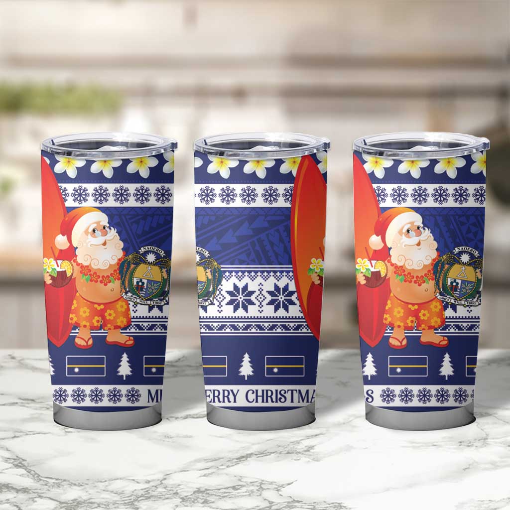 Nauru Christmas Tumbler Cup Cute Santa Coat Of Arms Merry Xmas - Polynesian Pride