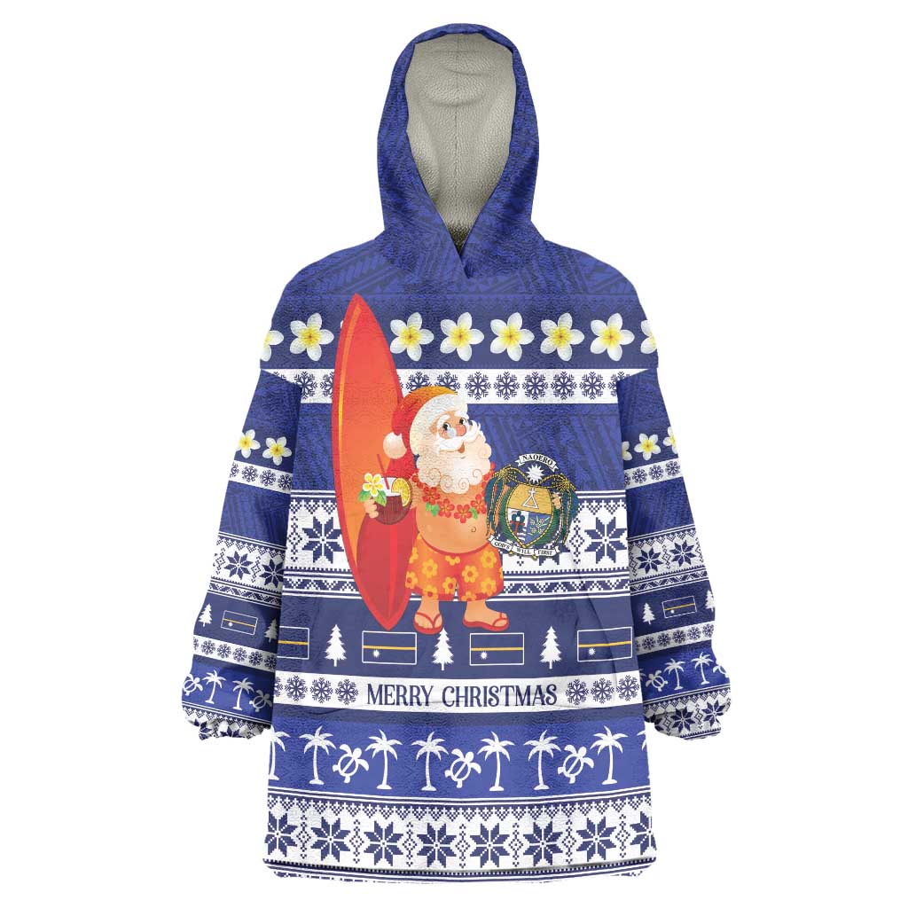 Nauru Christmas Wearable Blanket Hoodie Cute Santa Coat Of Arms Merry Xmas - Polynesian Pride
