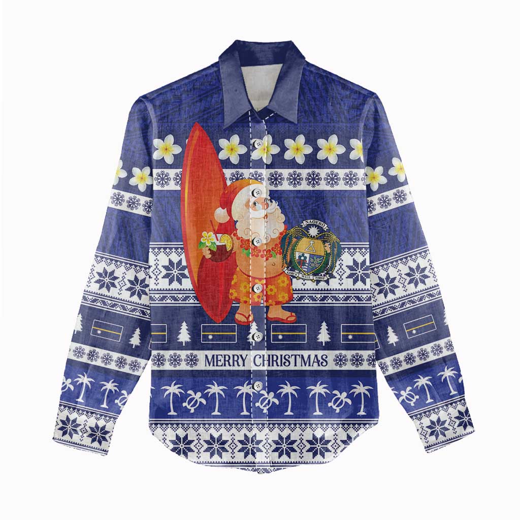 Nauru Christmas Women Casual Shirt Cute Santa Coat Of Arms Merry Xmas - Polynesian Pride