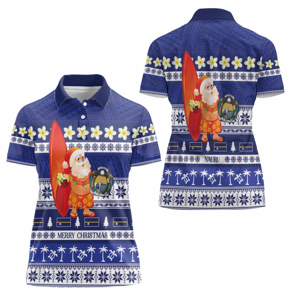 Nauru Christmas Women Polo Shirt Cute Santa Coat Of Arms Merry Xmas - Polynesian Pride