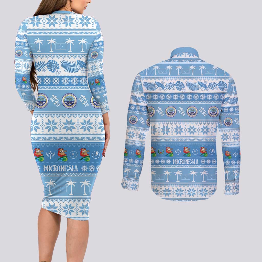 FSM Christmas Couples Matching Long Sleeve Bodycon Dress and Long Sleeve Button Shirt Merry Xmas Federated States of Micronesia - Polynesian Pride