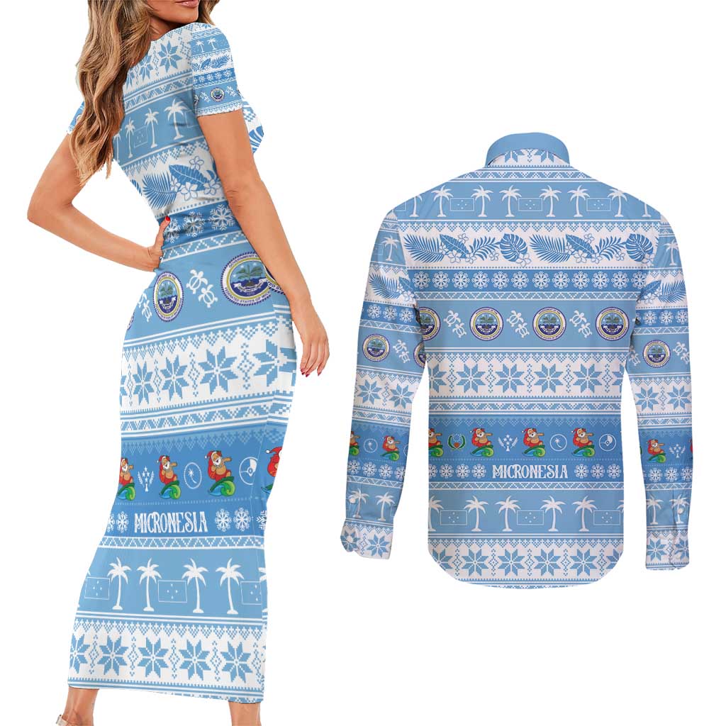 FSM Christmas Couples Matching Short Sleeve Bodycon Dress and Long Sleeve Button Shirt Merry Xmas Federated States of Micronesia - Polynesian Pride