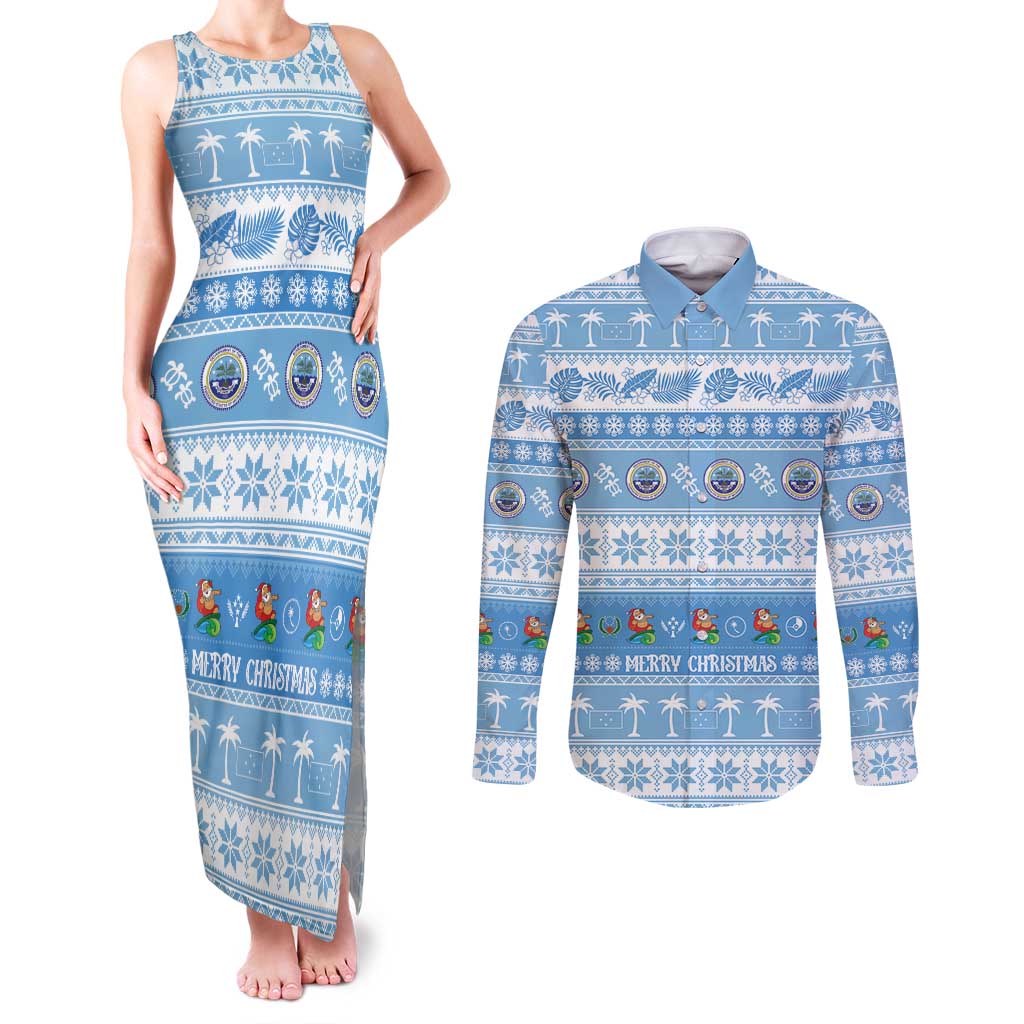 FSM Christmas Couples Matching Tank Maxi Dress and Long Sleeve Button Shirt Merry Xmas Federated States of Micronesia - Polynesian Pride