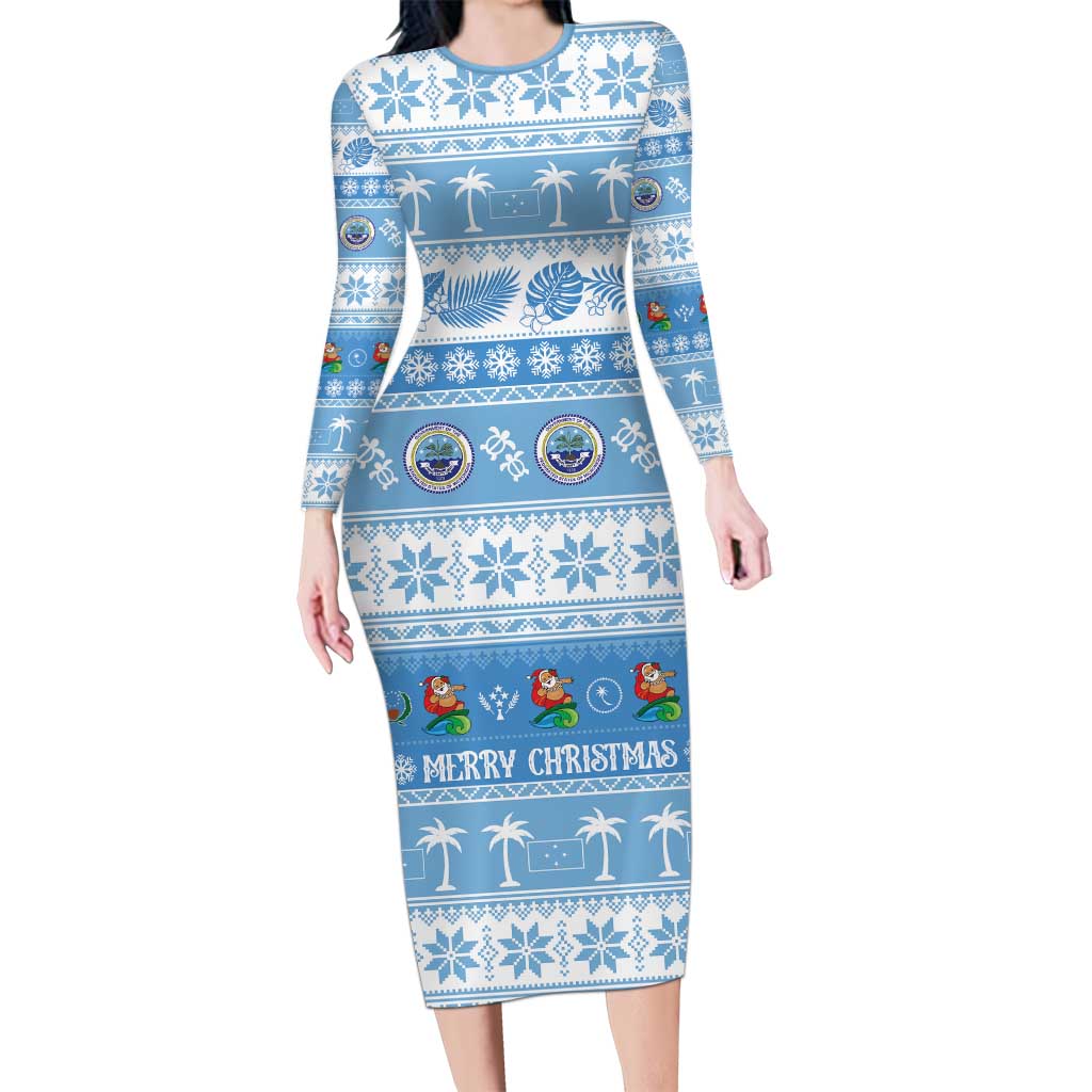 FSM Christmas Long Sleeve Bodycon Dress Merry Xmas Federated States of Micronesia - Polynesian Pride