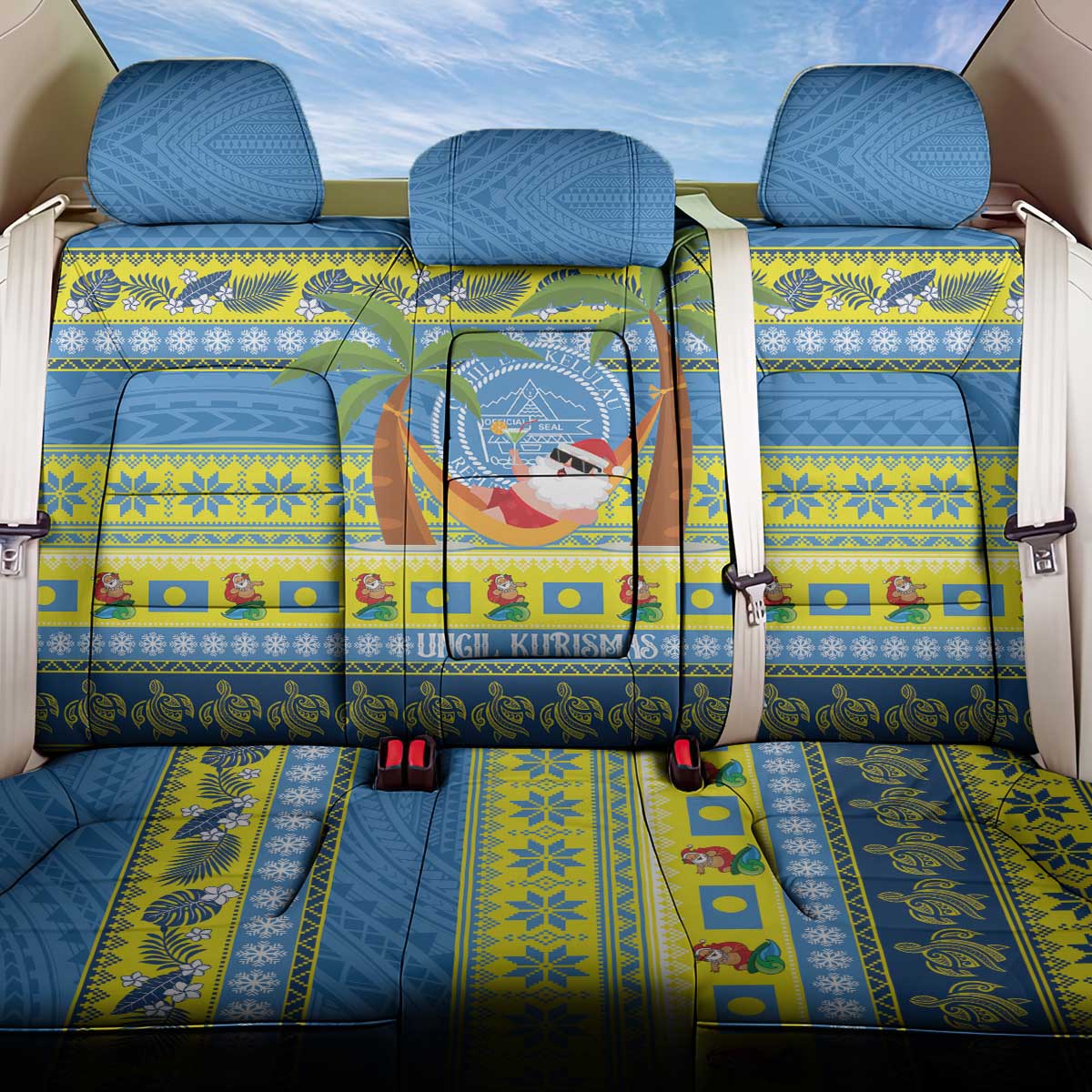 Palau Christmas Back Car Seat Cover Chilling Santa Ungil Kurismas - Polynesian Pride