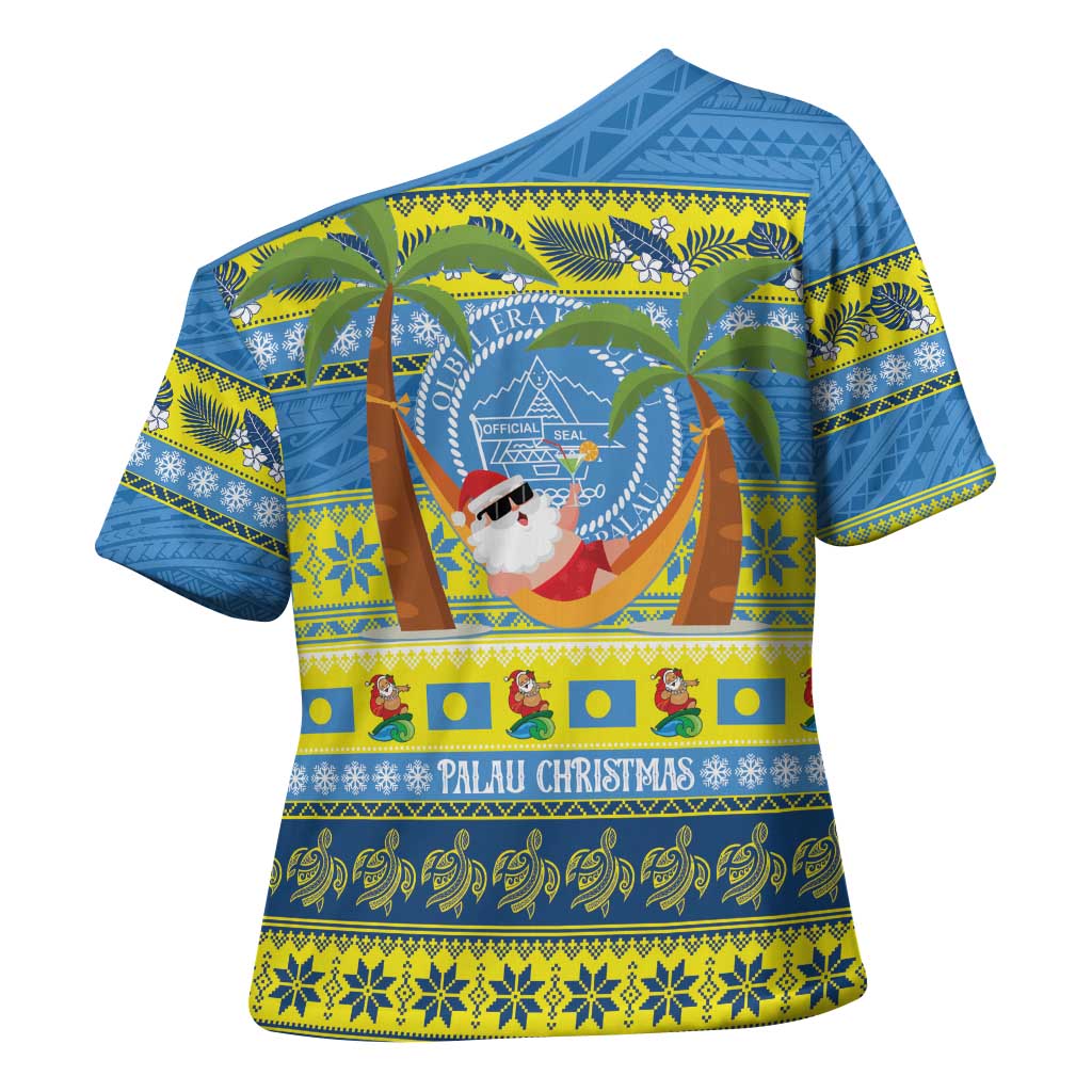 Palau Christmas Cross Shoulder Shirt Chilling Santa Ungil Kurismas - Polynesian Pride