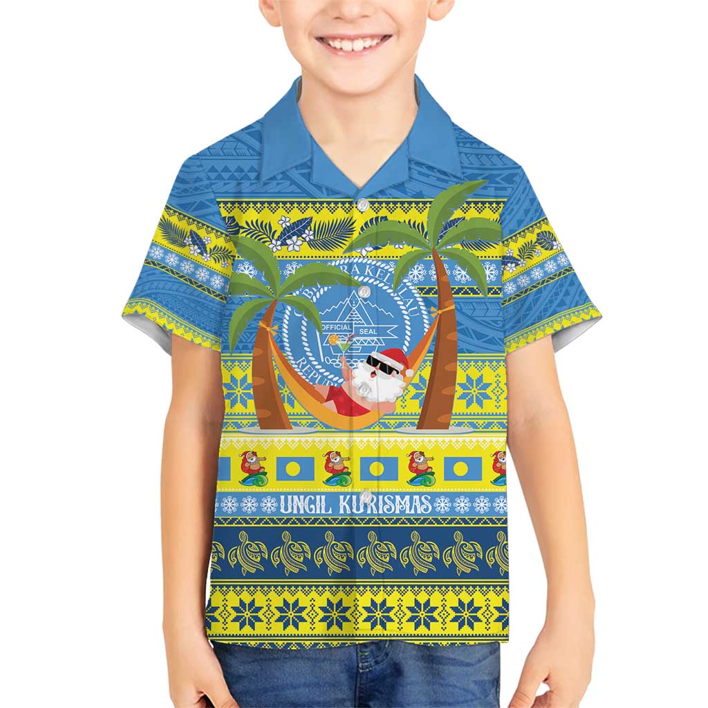 Palau Christmas Family Matching Off Shoulder Short Dress and Hawaiian Shirt Chilling Santa Ungil Kurismas - Polynesian Pride