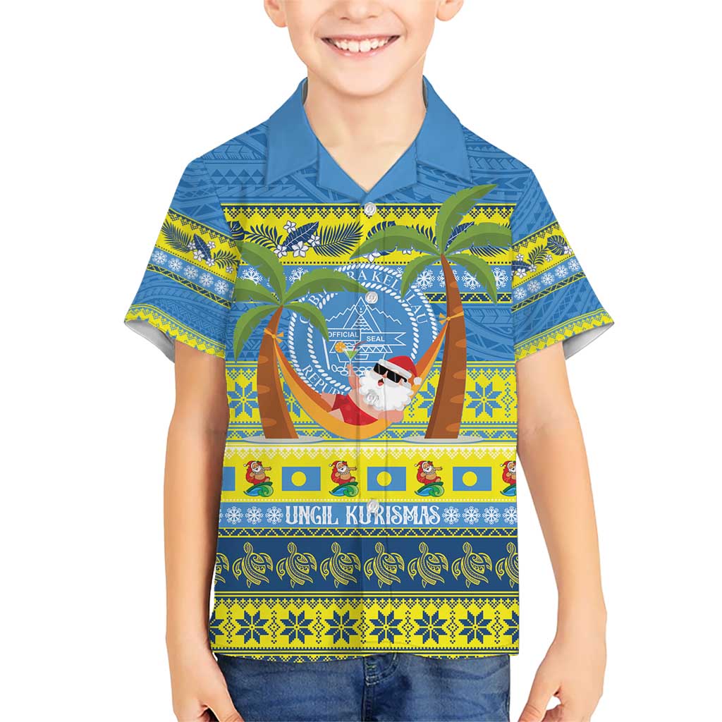 Palau Christmas Kid Hawaiian Shirt Chilling Santa Ungil Kurismas - Polynesian Pride