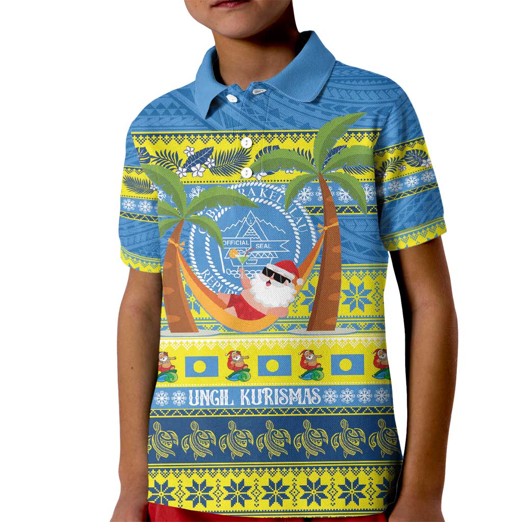 Palau Christmas Kid Polo Shirt Chilling Santa Ungil Kurismas - Polynesian Pride