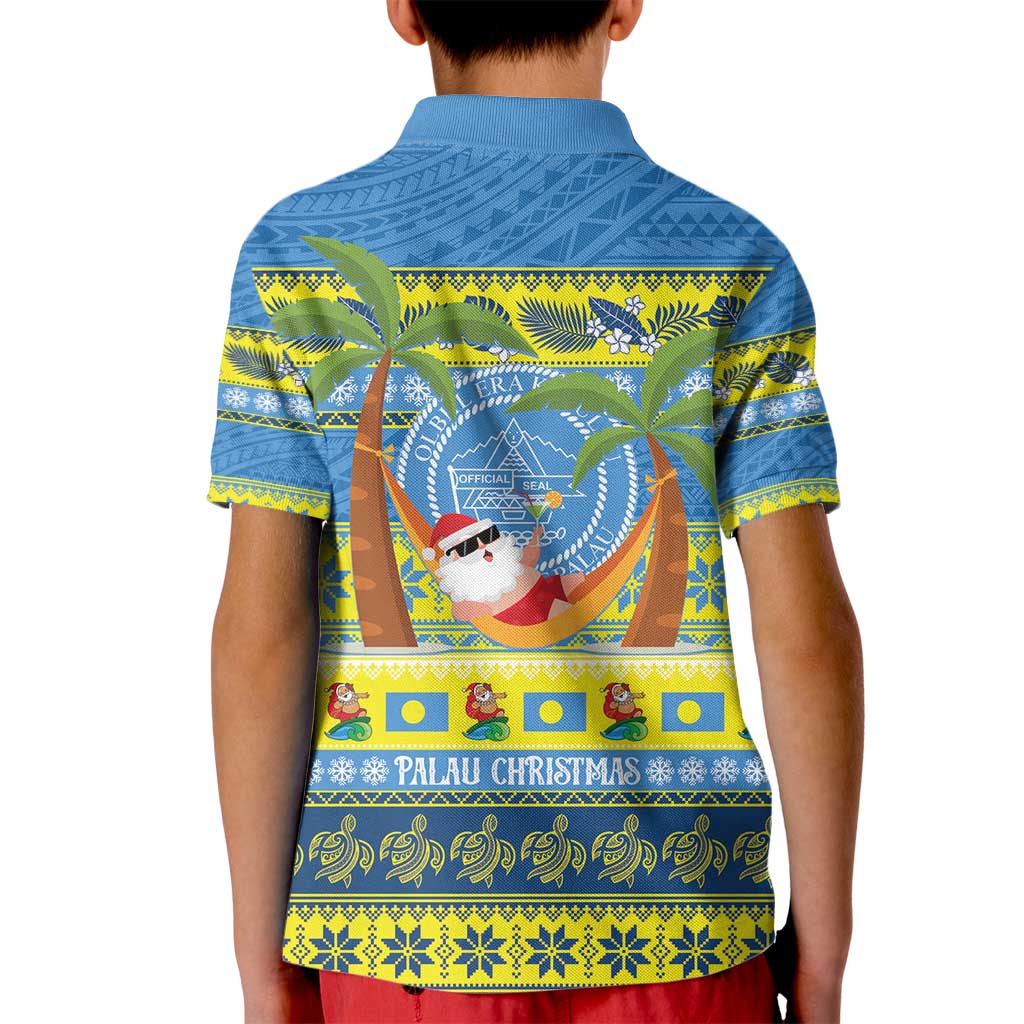 Palau Christmas Kid Polo Shirt Chilling Santa Ungil Kurismas - Polynesian Pride