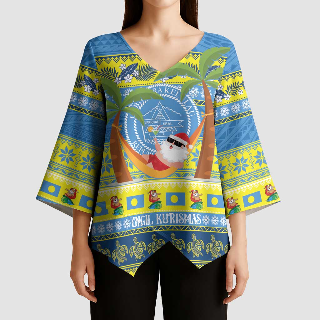 Palau Christmas Kimono Sleeve Blouse Chilling Santa Ungil Kurismas - Polynesian Pride