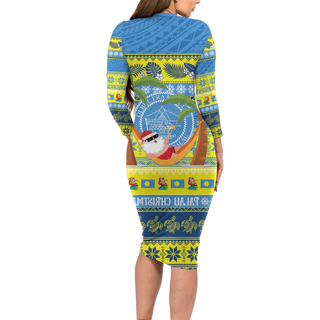 Palau Christmas Long Sleeve Bodycon Dress Chilling Santa Ungil Kurismas - Polynesian Pride