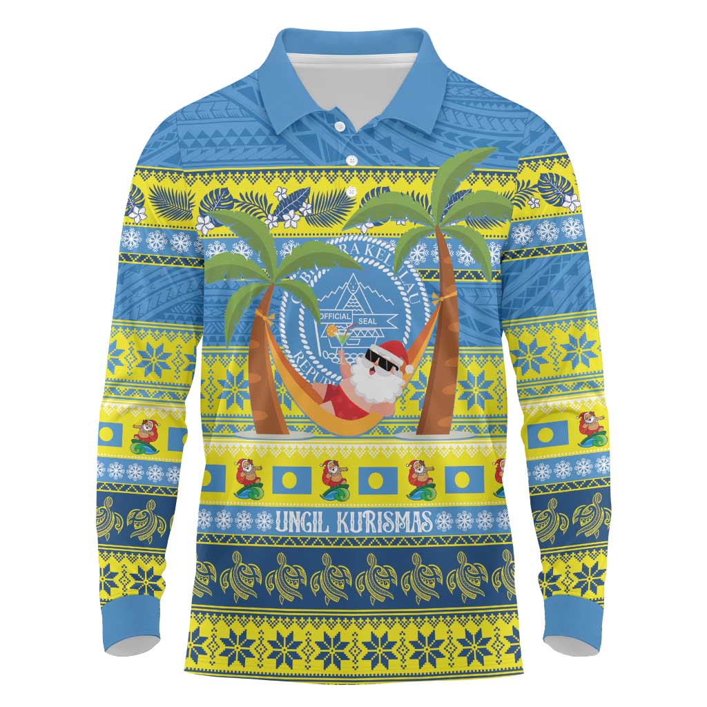 Palau Christmas Long Sleeve Polo Shirt Chilling Santa Ungil Kurismas - Polynesian Pride