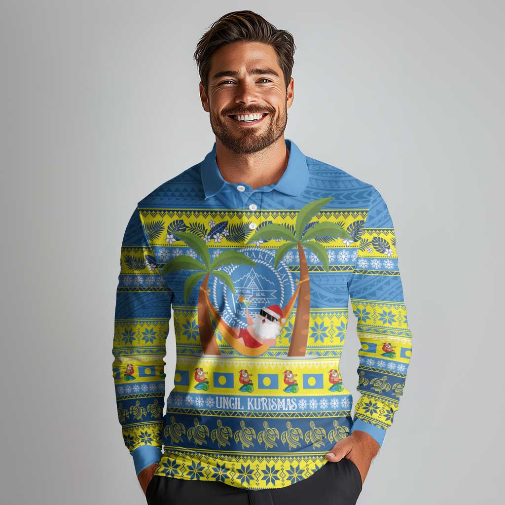 Palau Christmas Long Sleeve Polo Shirt Chilling Santa Ungil Kurismas - Polynesian Pride
