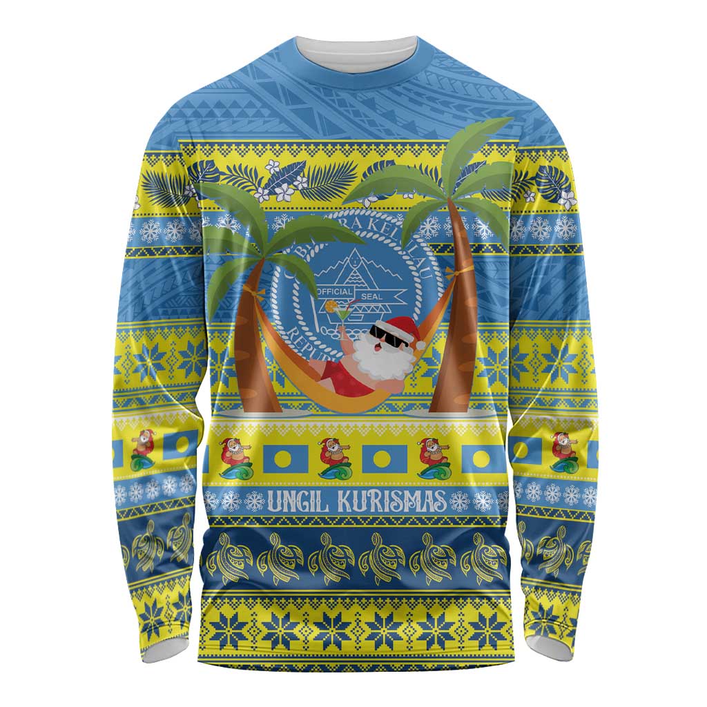 Palau Christmas Long Sleeve Shirt Chilling Santa Ungil Kurismas - Polynesian Pride