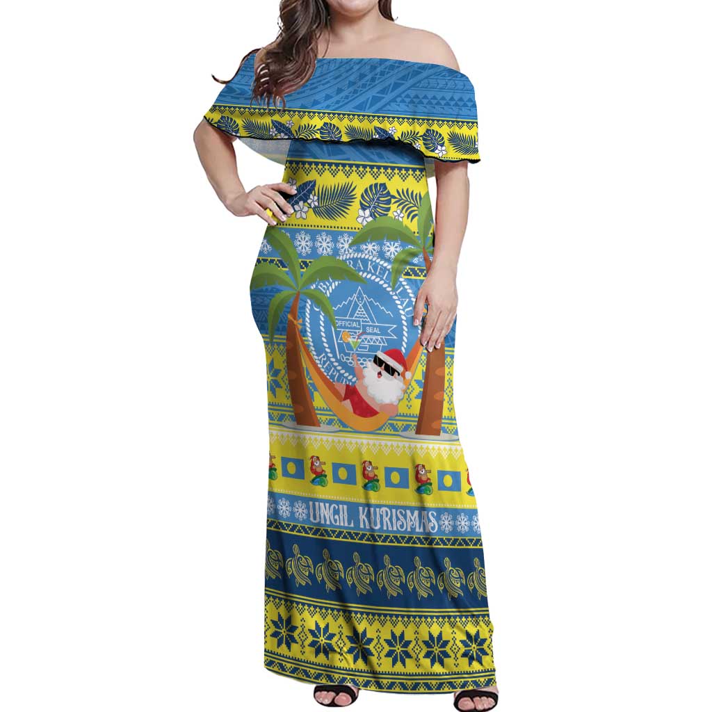 Palau Christmas Off Shoulder Maxi Dress Chilling Santa Ungil Kurismas - Polynesian Pride