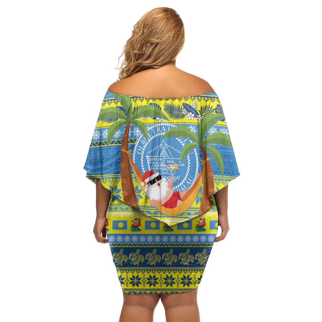 Palau Christmas Off Shoulder Short Dress Chilling Santa Ungil Kurismas - Polynesian Pride