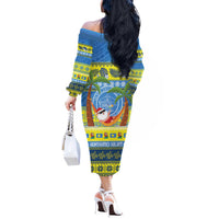 Palau Christmas Off The Shoulder Long Sleeve Dress Chilling Santa Ungil Kurismas - Polynesian Pride