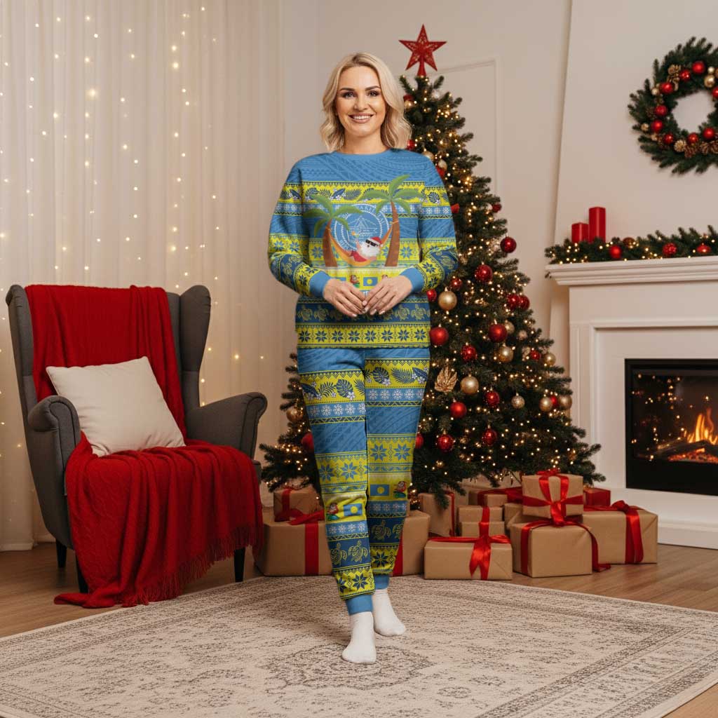 Palau Christmas Pajama Set Chilling Santa Ungil Kurismas - Polynesian Pride