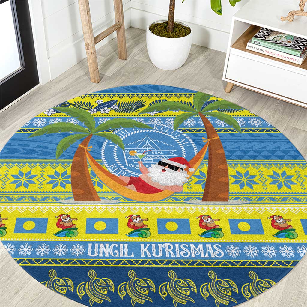 Palau Christmas Round Carpet Chilling Santa Ungil Kurismas - Polynesian Pride