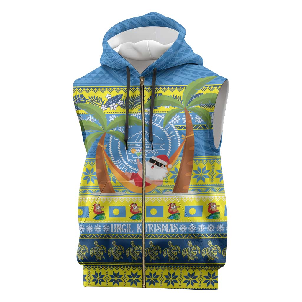 Palau Christmas Sleeveless Zip Hoodie Chilling Santa Ungil Kurismas - Polynesian Pride