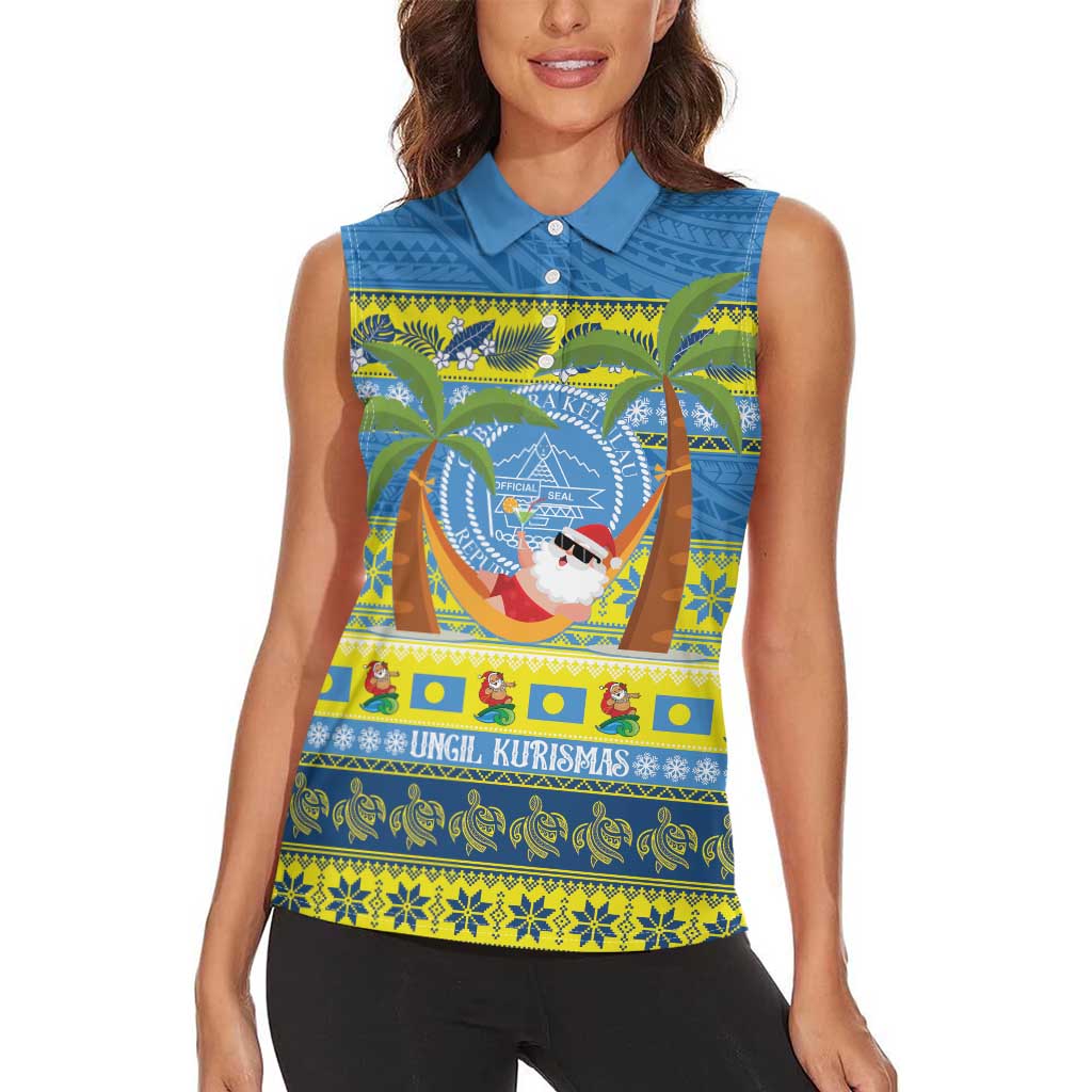 Palau Christmas Women Sleeveless Polo Shirt Chilling Santa Ungil Kurismas - Polynesian Pride