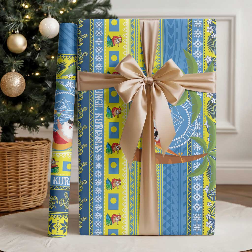 Palau Christmas Wrapping Paper Chilling Santa Ungil Kurismas - Polynesian Pride