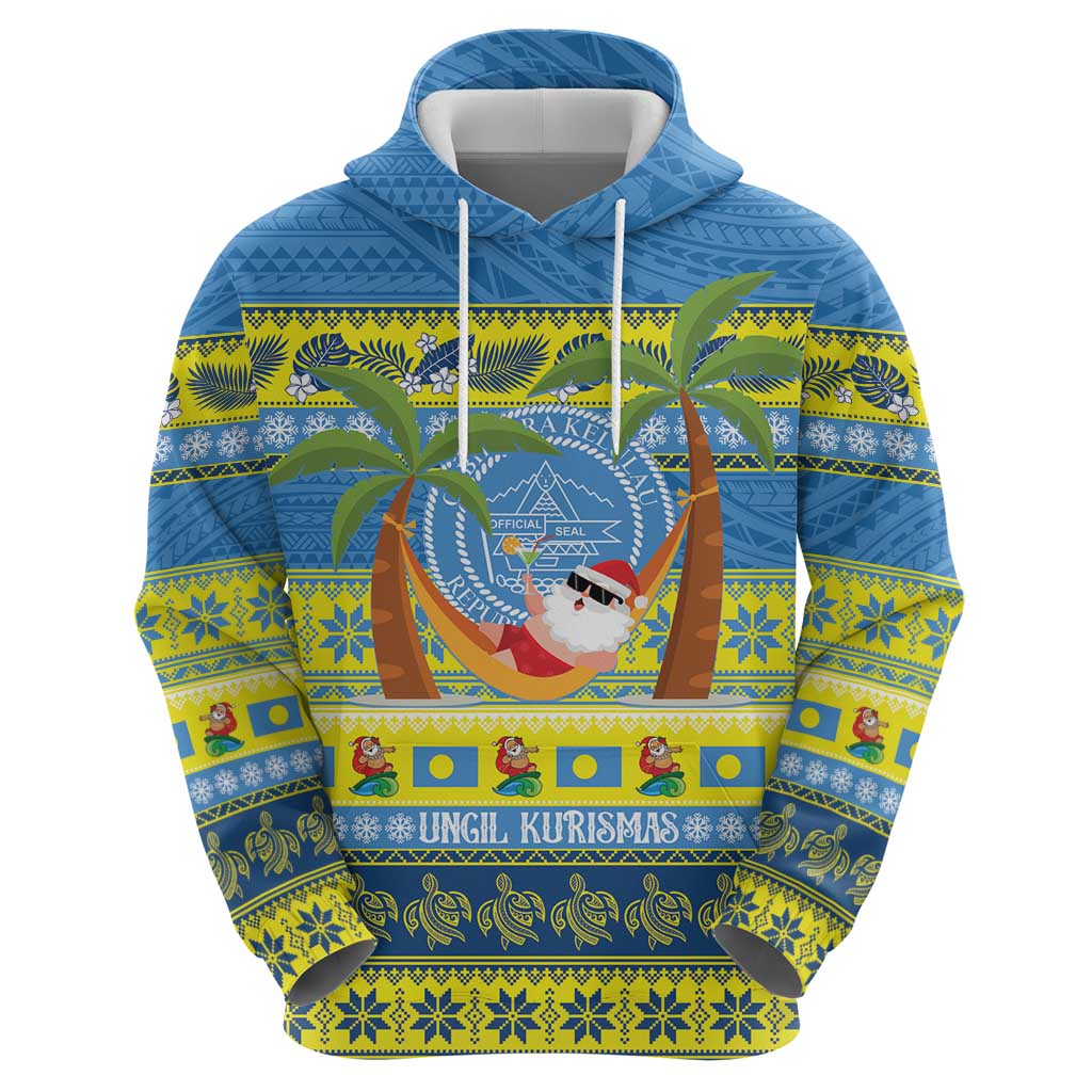 Palau Christmas Zip Hoodie Chilling Santa Ungil Kurismas - Polynesian Pride