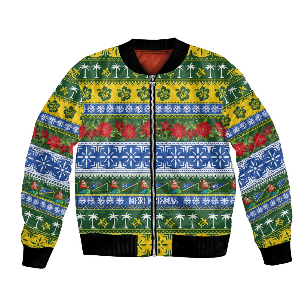 Solomon Islands Christmas Bomber Jacket The Solomons Melanesian Meri Krismas - Polynesian Pride