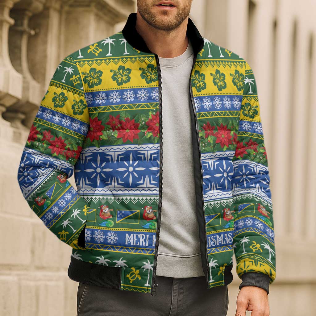 Solomon Islands Christmas Bomber Puffer Jacket The Solomons Melanesian Meri Krismas - Polynesian Pride