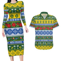 Solomon Islands Christmas Couples Matching Long Sleeve Bodycon Dress and Hawaiian Shirt The Solomons Melanesian Meri Krismas - Polynesian Pride
