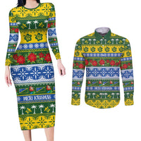 Solomon Islands Christmas Couples Matching Long Sleeve Bodycon Dress and Long Sleeve Button Shirt The Solomons Melanesian Meri Krismas - Polynesian Pride