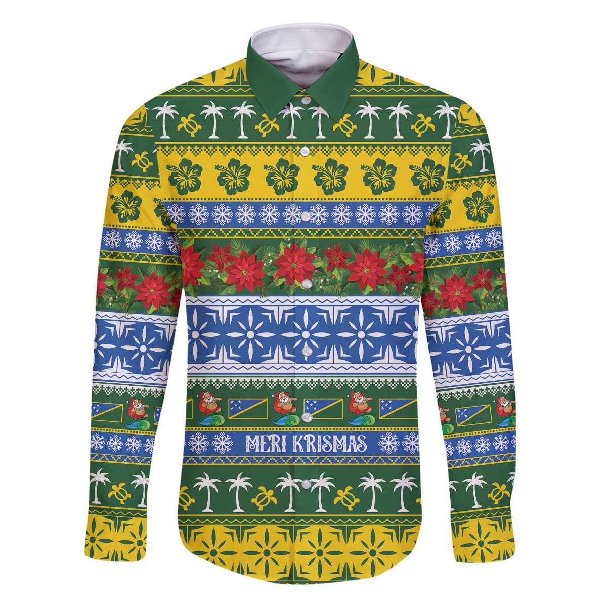Solomon Islands Christmas Family Matching Off The Shoulder Long Sleeve Dress and Hawaiian Shirt The Solomons Melanesian Meri Krismas - Polynesian Pride