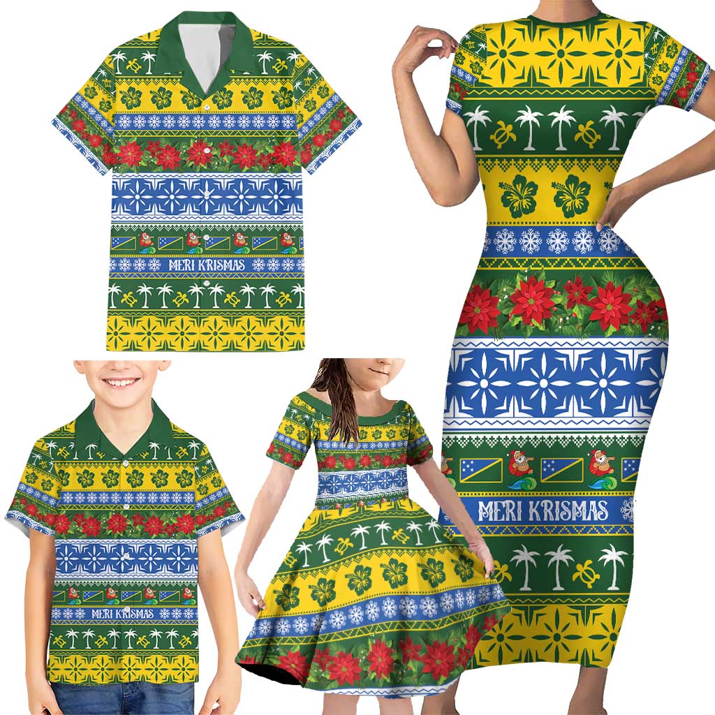 Solomon Islands Christmas Family Matching Short Sleeve Bodycon Dress and Hawaiian Shirt The Solomons Melanesian Meri Krismas - Polynesian Pride
